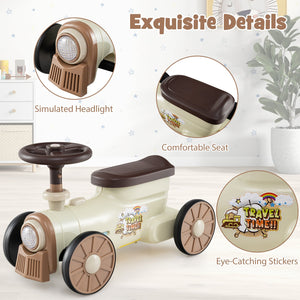 Ride on Toy with Steering Wheel and Train Whistle Sound Button-Beige view 6