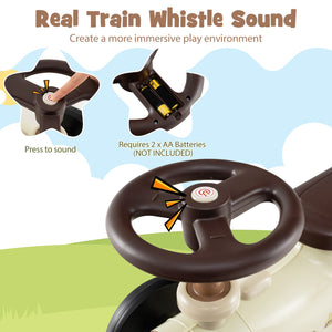 Ride on Toy with Steering Wheel and Train Whistle Sound Button-Beige view 7