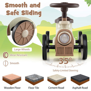 Ride on Toy with Steering Wheel and Train Whistle Sound Button-Beige view 8
