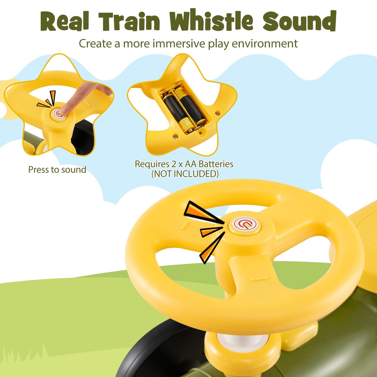 Ride on Toy with Steering Wheel and Train Whistle Sound Button-Green view 8