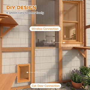 Large Outdoor Catio Enclosure, Weatherproof Cat House with Asphalt Roof,  Wooden Cat Patio Cage with 6 Balanced Platforms, 71" x 39" x 71", Grey