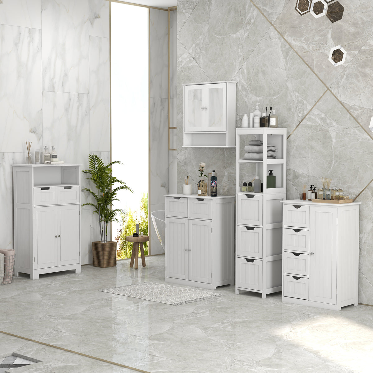 Bathroom Cabinet, Bathroom Storage Cabinet with 2 Drawers, Adjustable Shelf for Living Room, Entryway, White – view 5