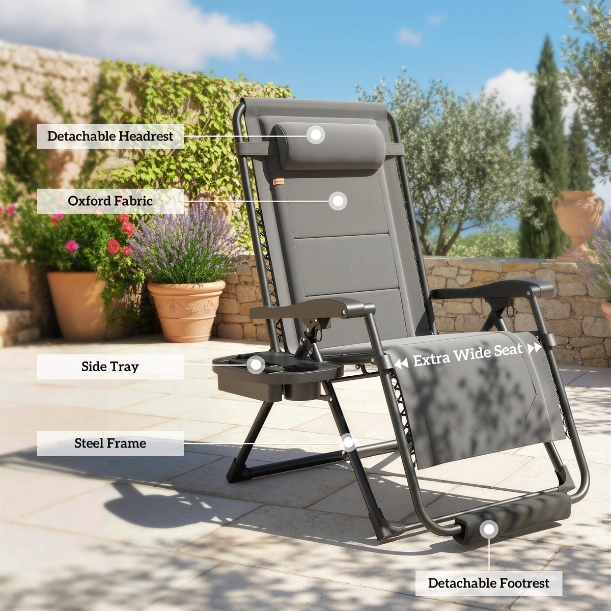Zero Gravity Chair, Reclining Outdoor Lounger Chair with Cup Holder, 400 LBS Capacity, Black – view 13