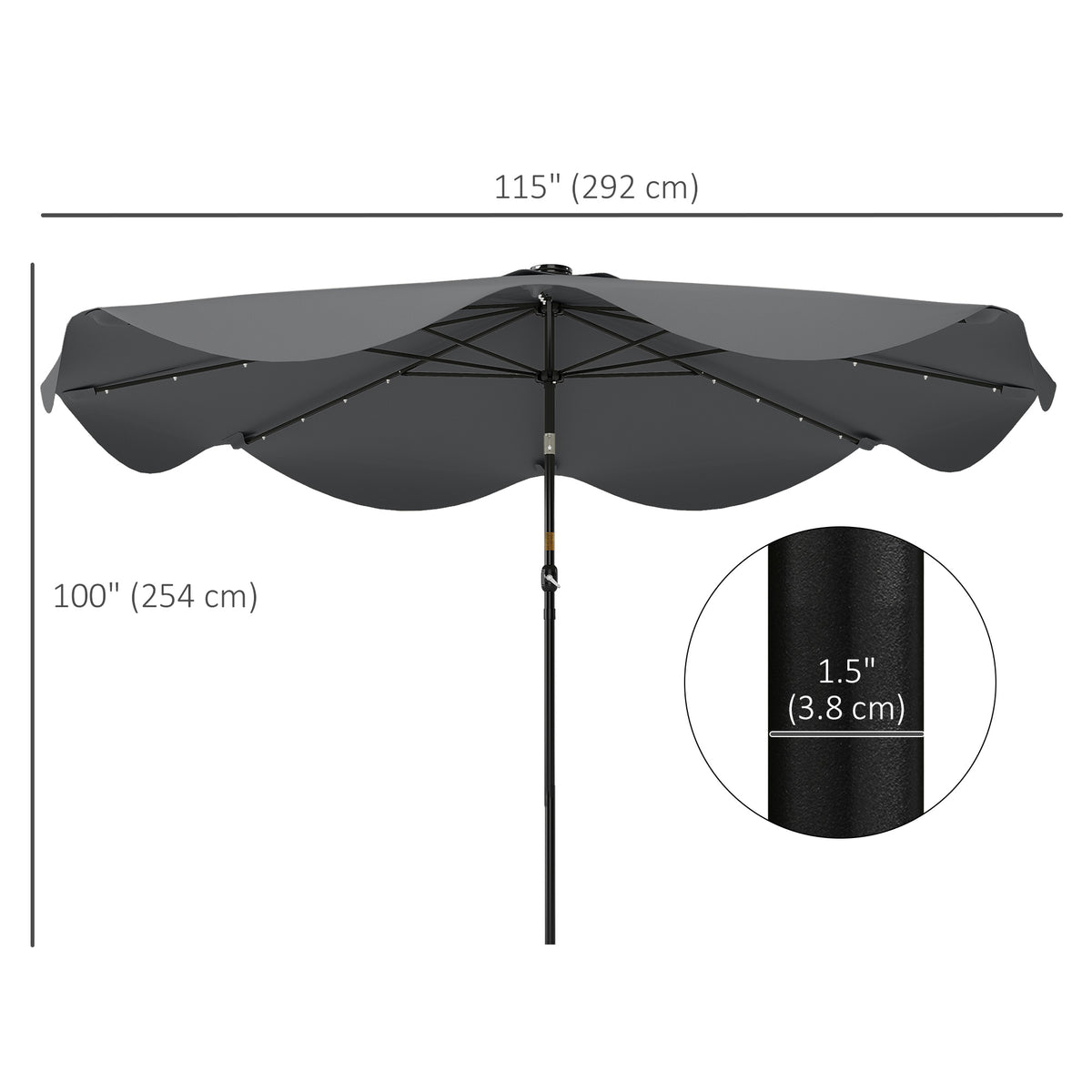Solar Patio Umbrella with LED and Tilt, Outdoor Market Table Umbrella Parasol with Crank, 10 x 10 ft, Dark Grey