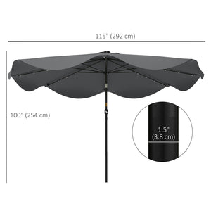 Solar Patio Umbrella with LED and Tilt, Outdoor Market Table Umbrella Parasol with Crank, 10 x 10 ft, Dark Grey