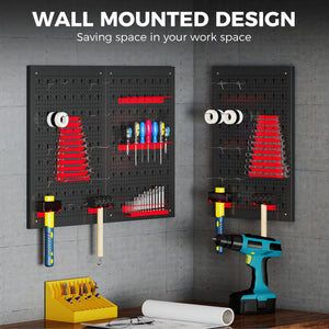 28 Piece Metal Peg Board with Accessories, Shelf Tool Organizer, Black and Red