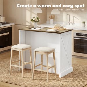 Kitchen Island with Sitting Space, Sideboard Cabinet with 2 Drawers and 2 Adjustable Shelves for Dining Room, White