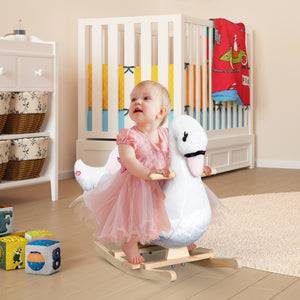 Qaba Soft Warm Kids Rocking Horse Child Plush Ride On Toy Swan Style Playtime with Lullaby Song White