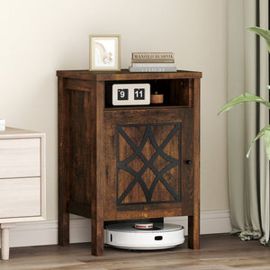 Robot Vacuum Storage Cabinet with Door and Open Shelf for Living Room Bedroom-Brown view 9