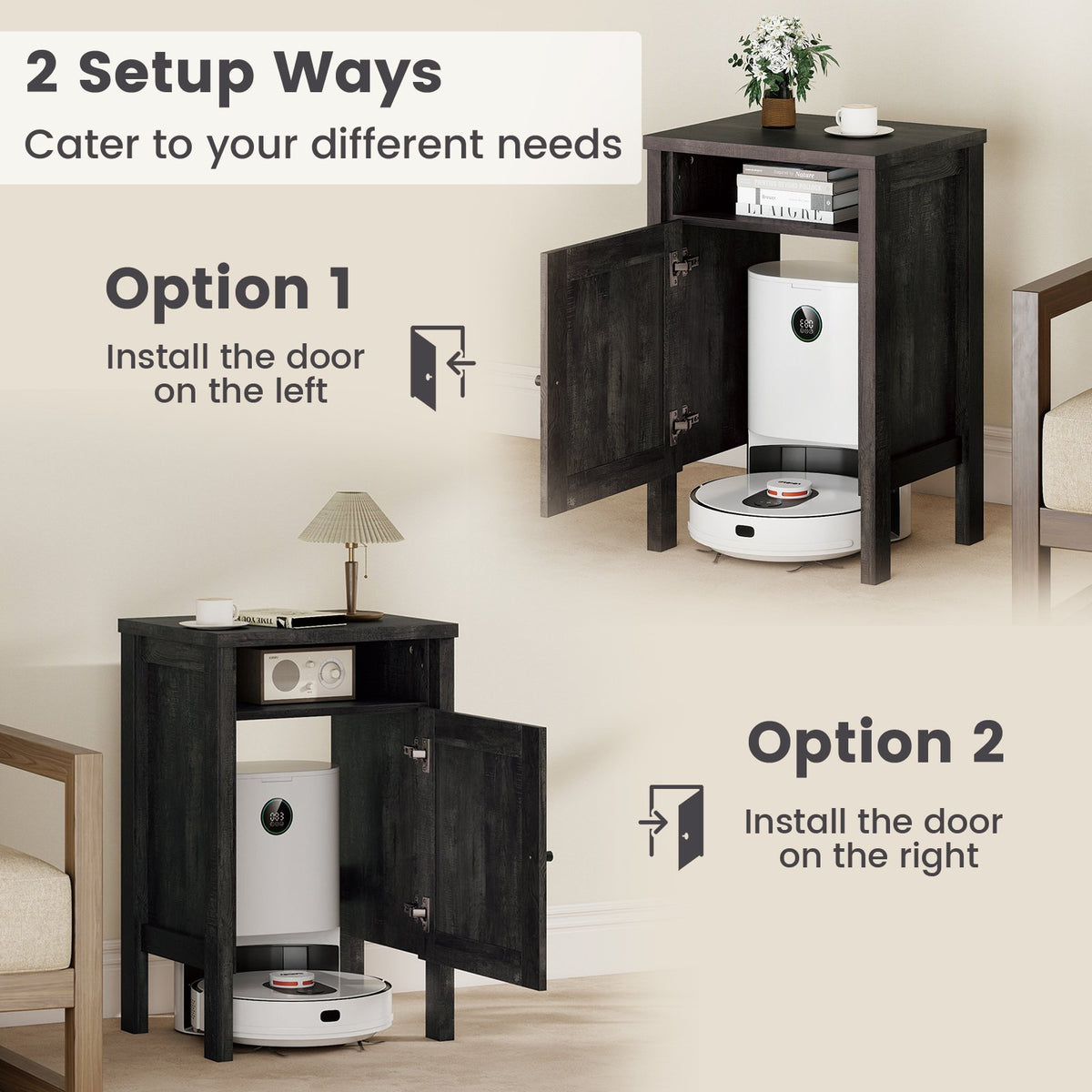 Robot Vacuum Storage Cabinet with Door and Open Shelf for Living Room Bedroom-Gray view 9
