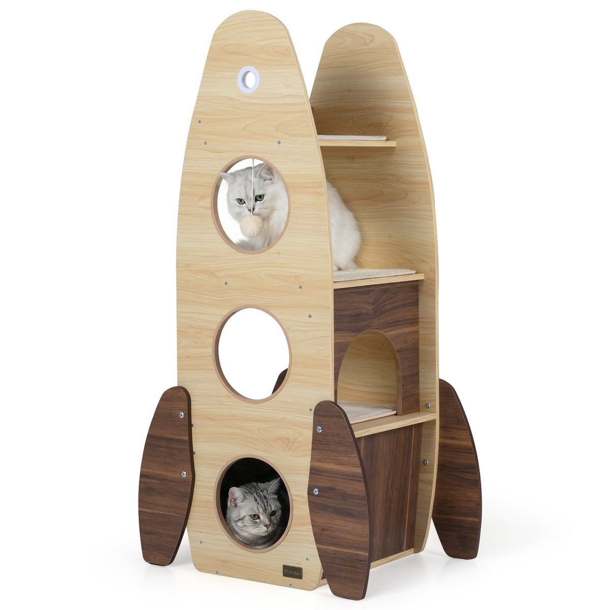 Rocket Cat Tree 47 Inch Large Wooden Cat Tower for Indoor Cats-Natural view 3