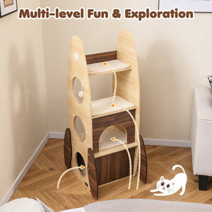 Rocket Cat Tree 47 Inch Large Wooden Cat Tower for Indoor Cats-Natural view 6