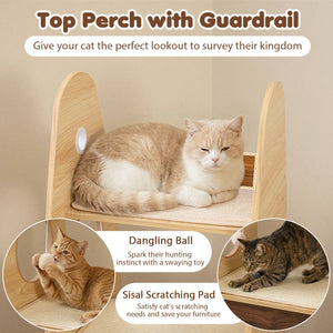 Rocket Cat Tree 47 Inch Large Wooden Cat Tower for Indoor Cats-Natural view 7