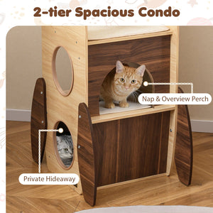 Rocket Cat Tree 47 Inch Large Wooden Cat Tower for Indoor Cats-Natural view 8