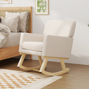 Upholstered Rocking Chair with and Solid Wood Base-Beige view 3