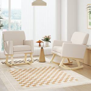 Upholstered Rocking Chair with and Solid Wood Base-Beige view 5
