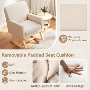 Upholstered Rocking Chair with and Solid Wood Base-Beige view 8