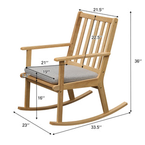 Rocking Chair with Cushion Solid Rubber Wood Rocker with Padded Seat-Natural view 4