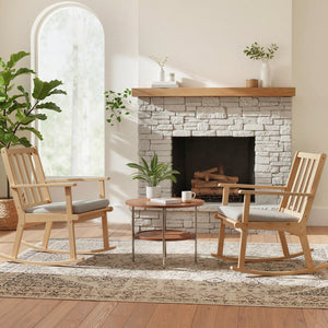 Rocking Chair with Cushion Solid Rubber Wood Rocker with Padded Seat-Natural view 5