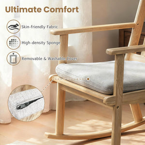 Rocking Chair with Cushion Solid Rubber Wood Rocker with Padded Seat-Natural view 8