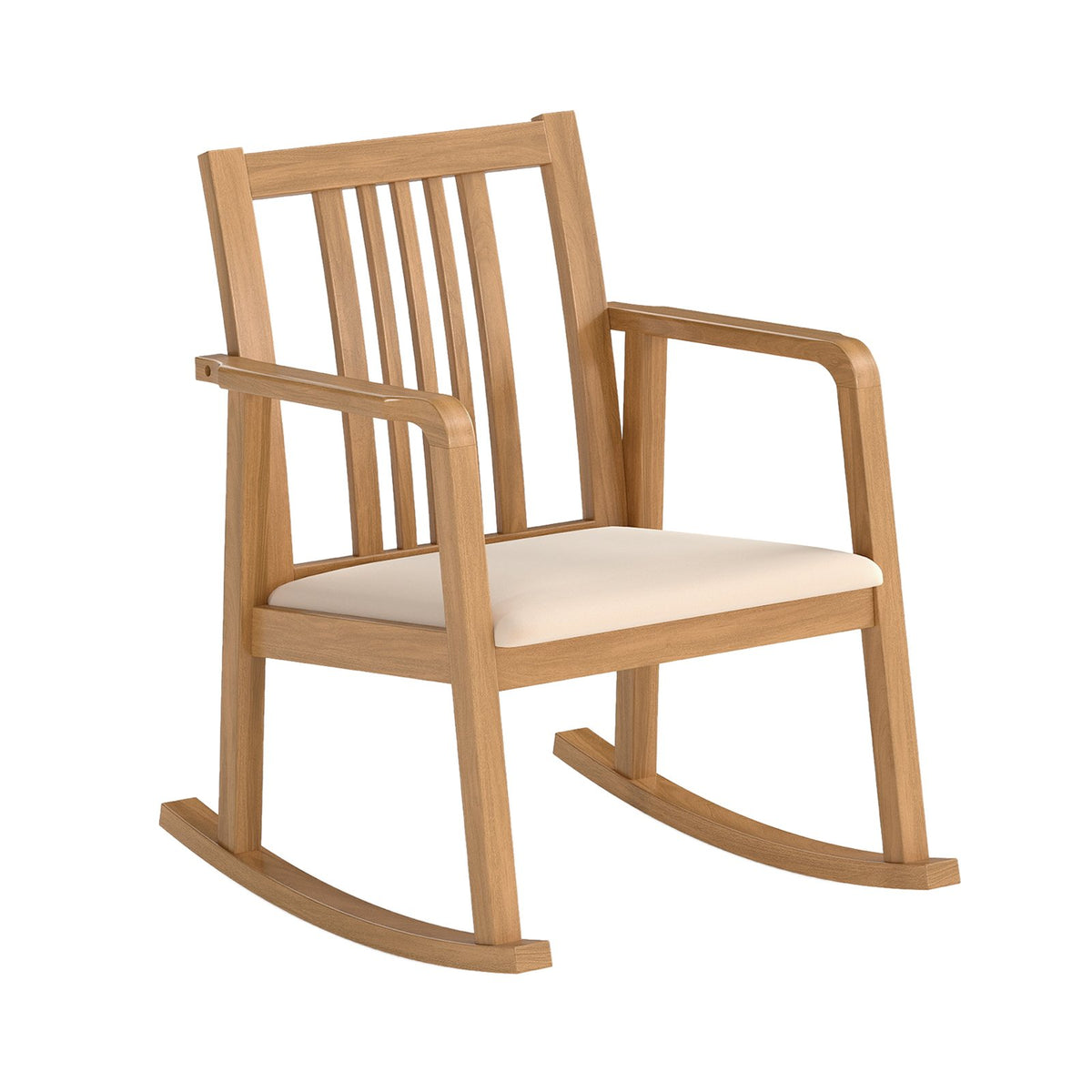 Rocking Chair with Slatted Back and Curved Armrests-Natural