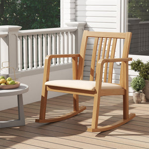 Rocking Chair with Slatted Back and Curved Armrests-Natural view 2