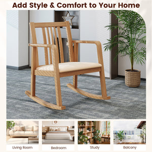 Rocking Chair with Slatted Back and Curved Armrests-Natural view 9