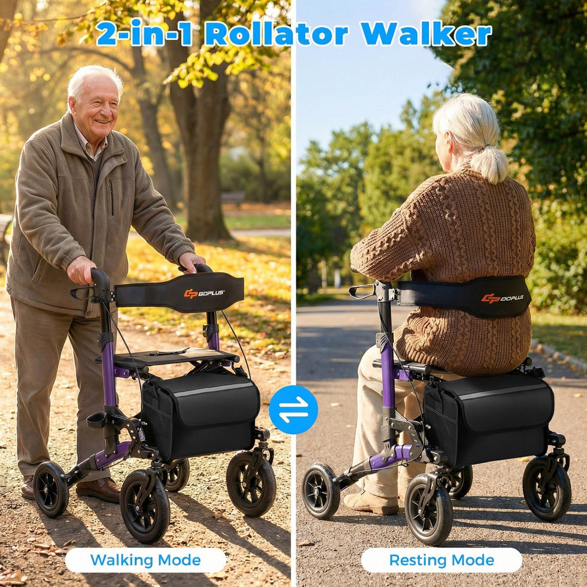 Rollator Walker for Seniors Folding Rolling Walker with Seat-Purple view 6