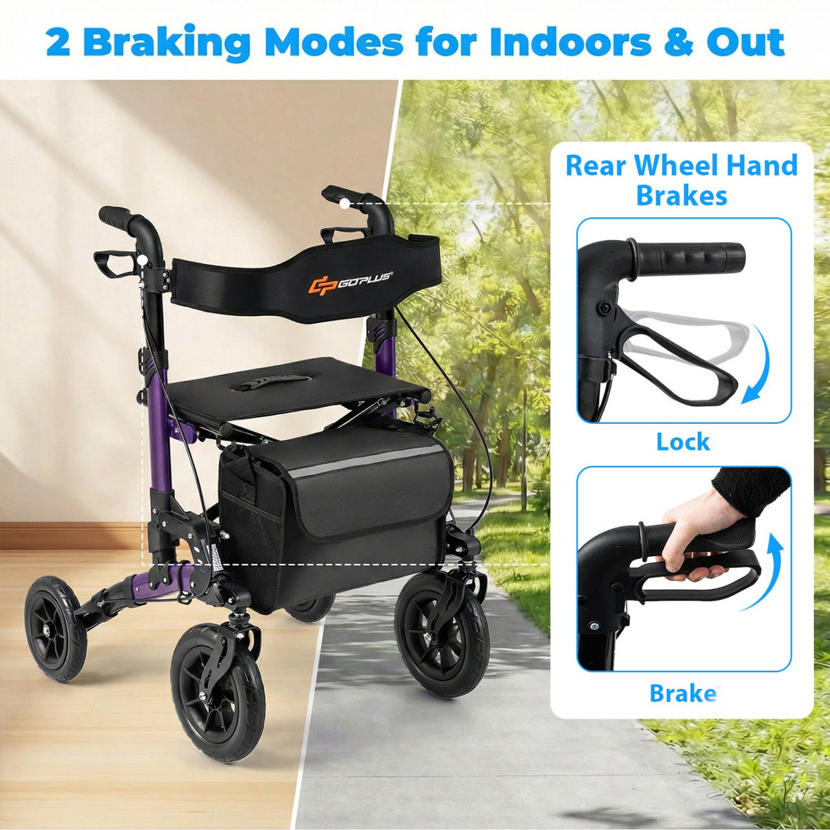 Rollator Walker for Seniors Folding Rolling Walker with Seat-Purple view 7