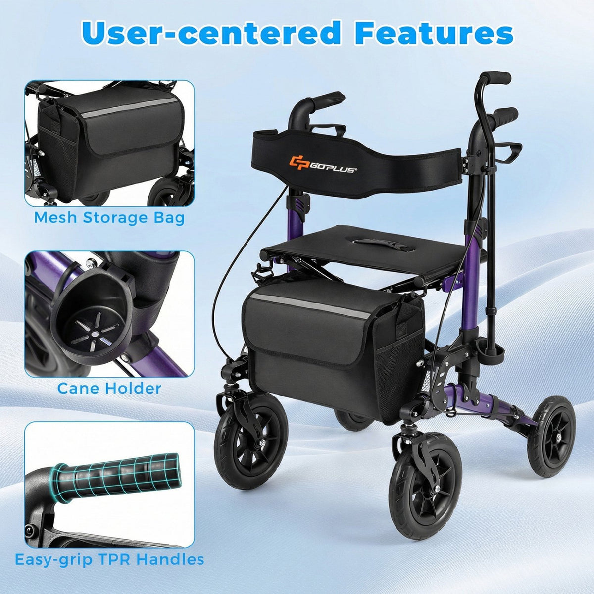 Rollator Walker for Seniors Folding Rolling Walker with Seat-Purple view 9