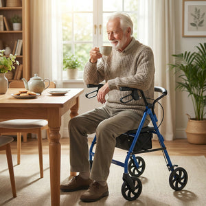 Rollator Walker with Seat and Height Adjustable Handles-Blue view 3