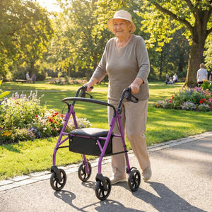 Rollator Walker with Seat and Height Adjustable Handles-Purple view 2