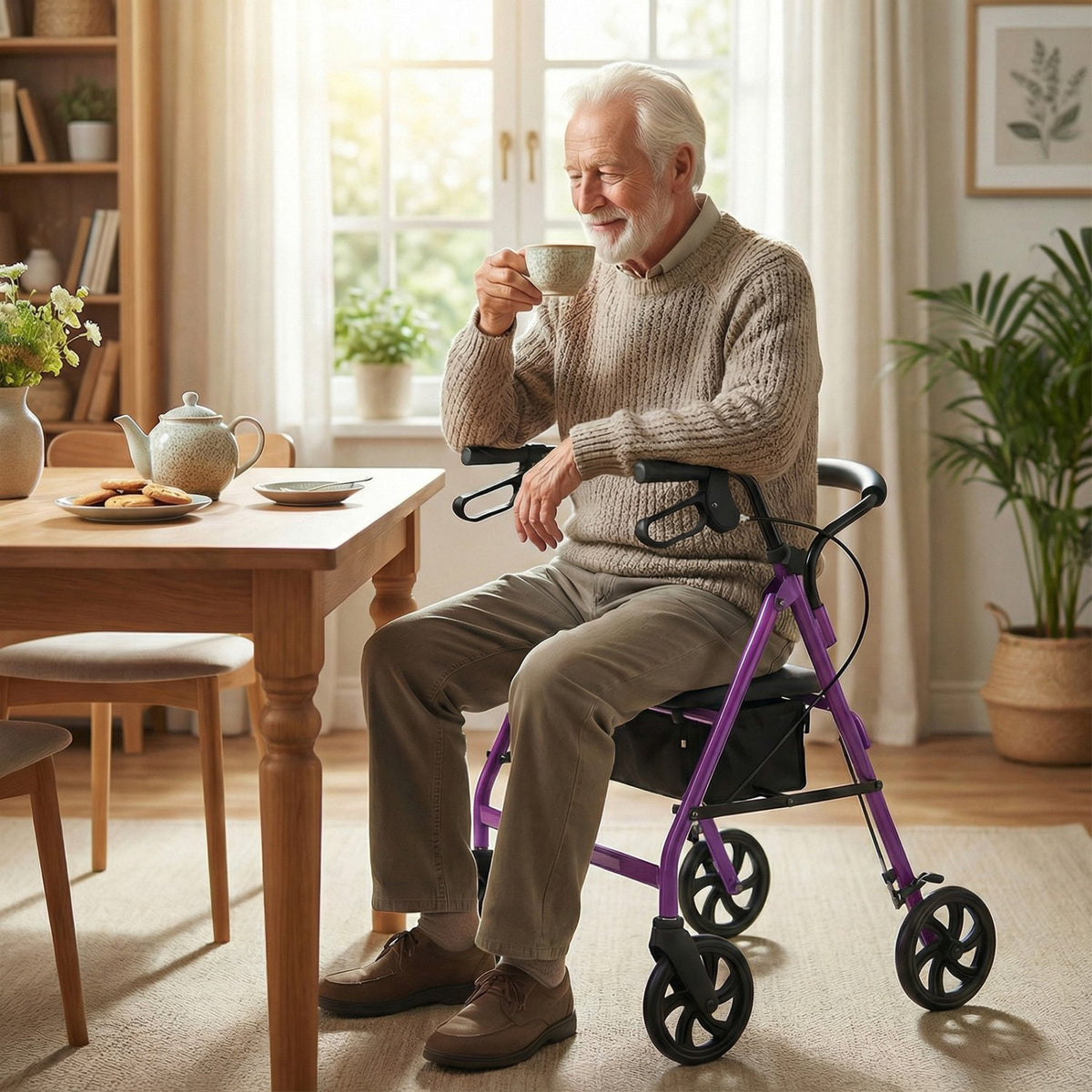 Rollator Walker with Seat and Height Adjustable Handles-Purple view 3
