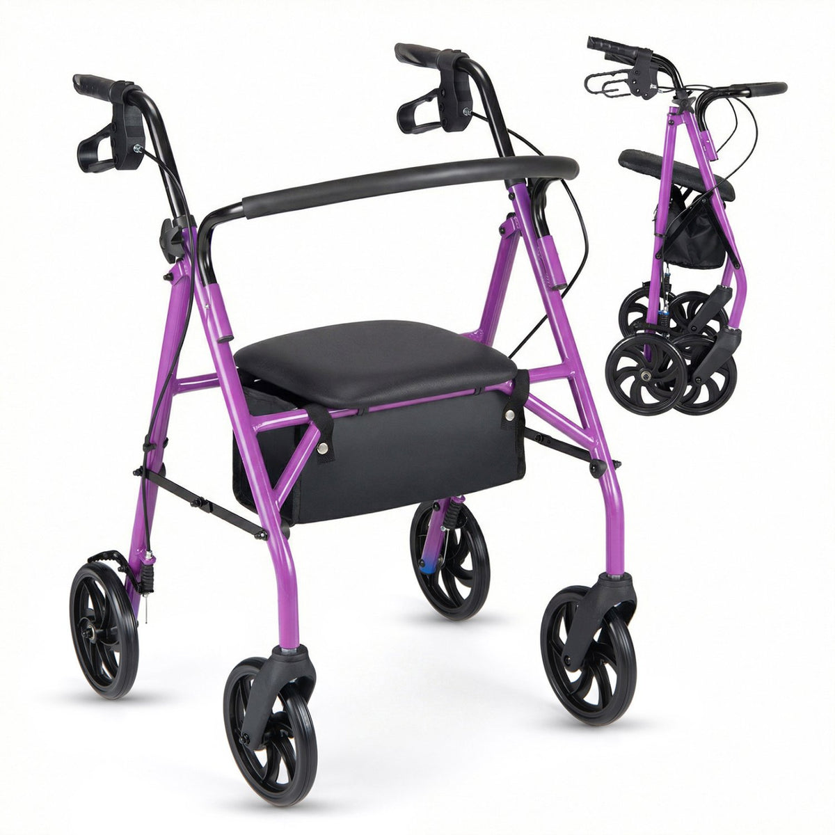 Rollator Walker with Seat and Height Adjustable Handles-Purple view 4