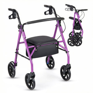 Rollator Walker with Seat and Height Adjustable Handles-Purple view 4