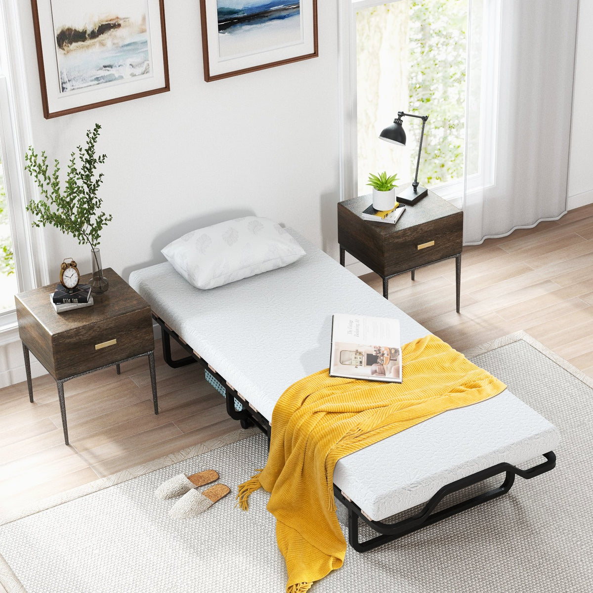 Rollaway Folding Bed with Memory Foam Mattress Made in Italy view 2