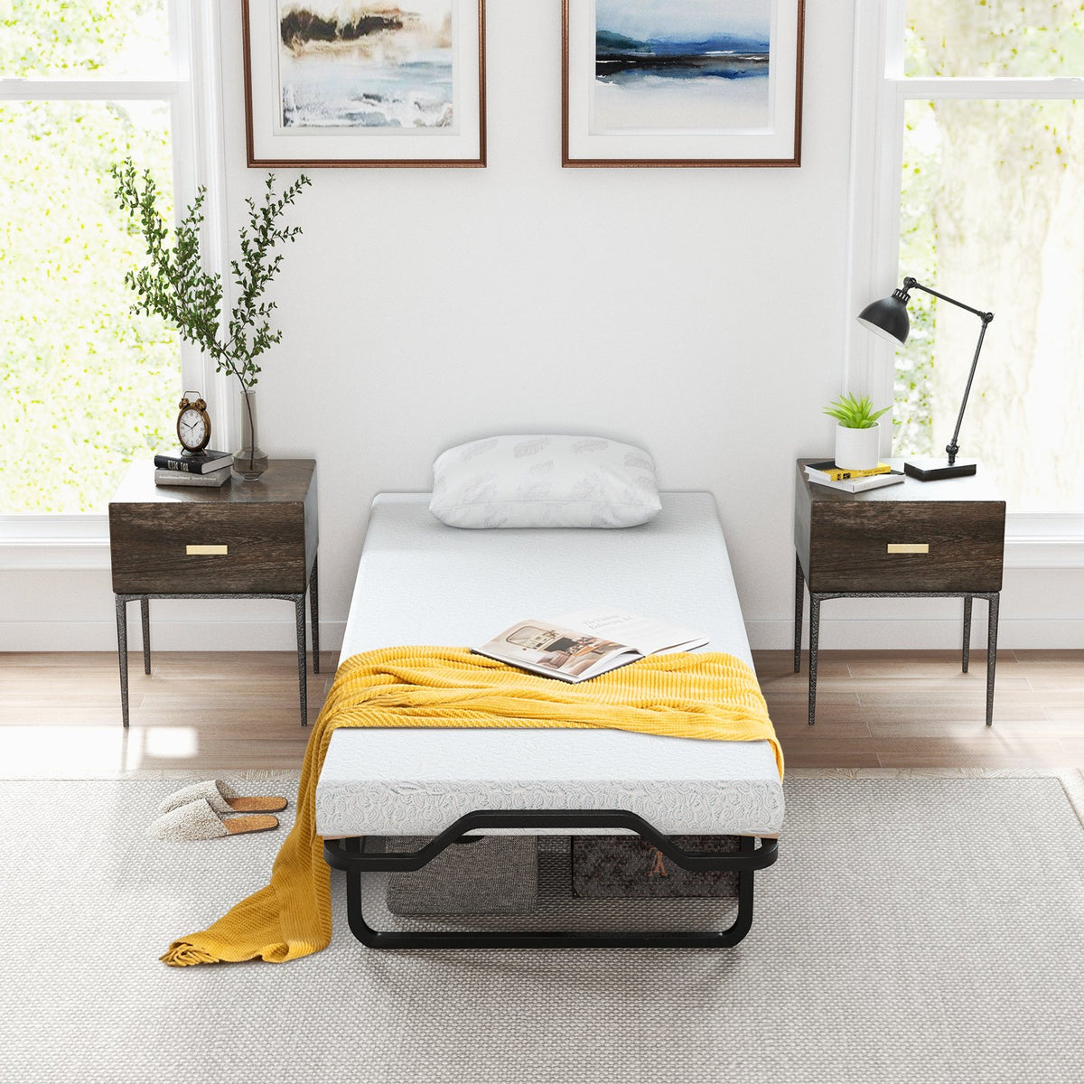 Rollaway Folding Bed with Memory Foam Mattress Made in Italy view 3
