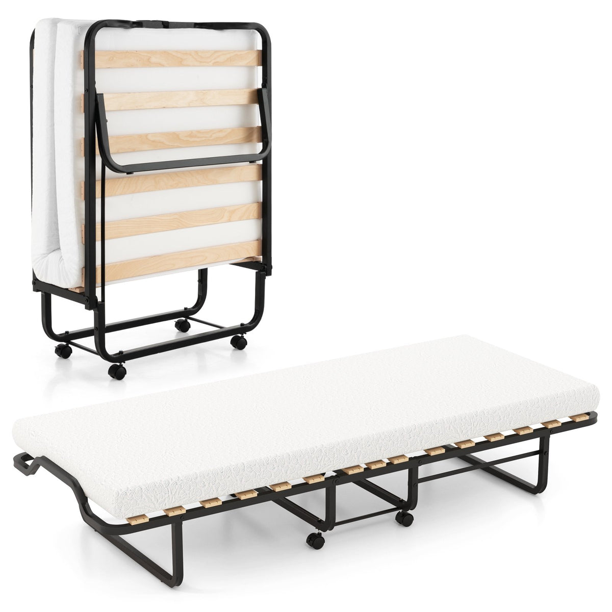 Rollaway Folding Bed with Memory Foam Mattress Made in Italy view 4