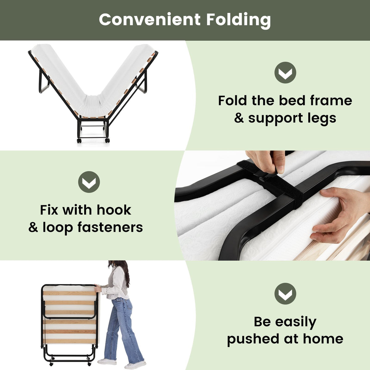 Rollaway Folding Bed with Memory Foam Mattress Made in Italy view 8