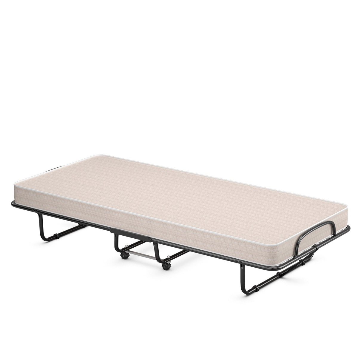 Rollaway Guest Bed with Sturdy Steel Frame and Memory Foam Mattress Made in Italy-Beige view 4