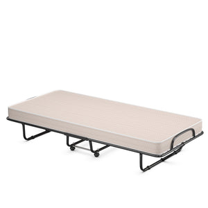 Rollaway Guest Bed with Sturdy Steel Frame and Memory Foam Mattress Made in Italy-Beige view 4