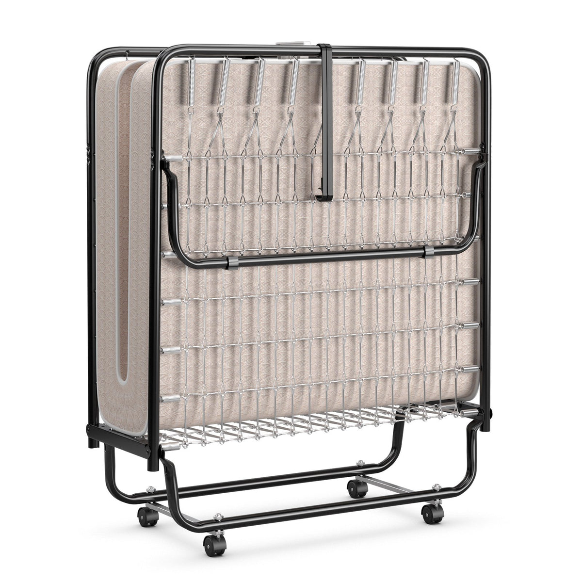 Rollaway Guest Bed with Sturdy Steel Frame and Memory Foam Mattress Made in Italy-Beige view 7