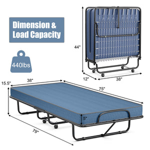 Rollaway Guest Bed with Sturdy Steel Frame and Memory Foam Mattress Made in Italy-Navy view 4