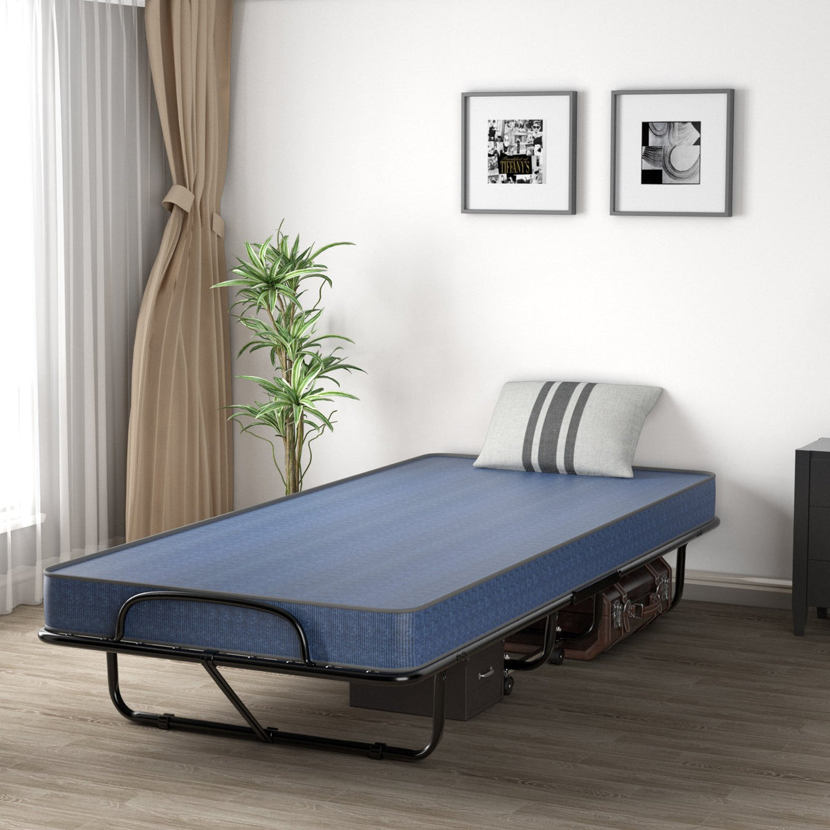 Rollaway Guest Bed with Sturdy Steel Frame and Memory Foam Mattress Made in Italy-Navy view 6