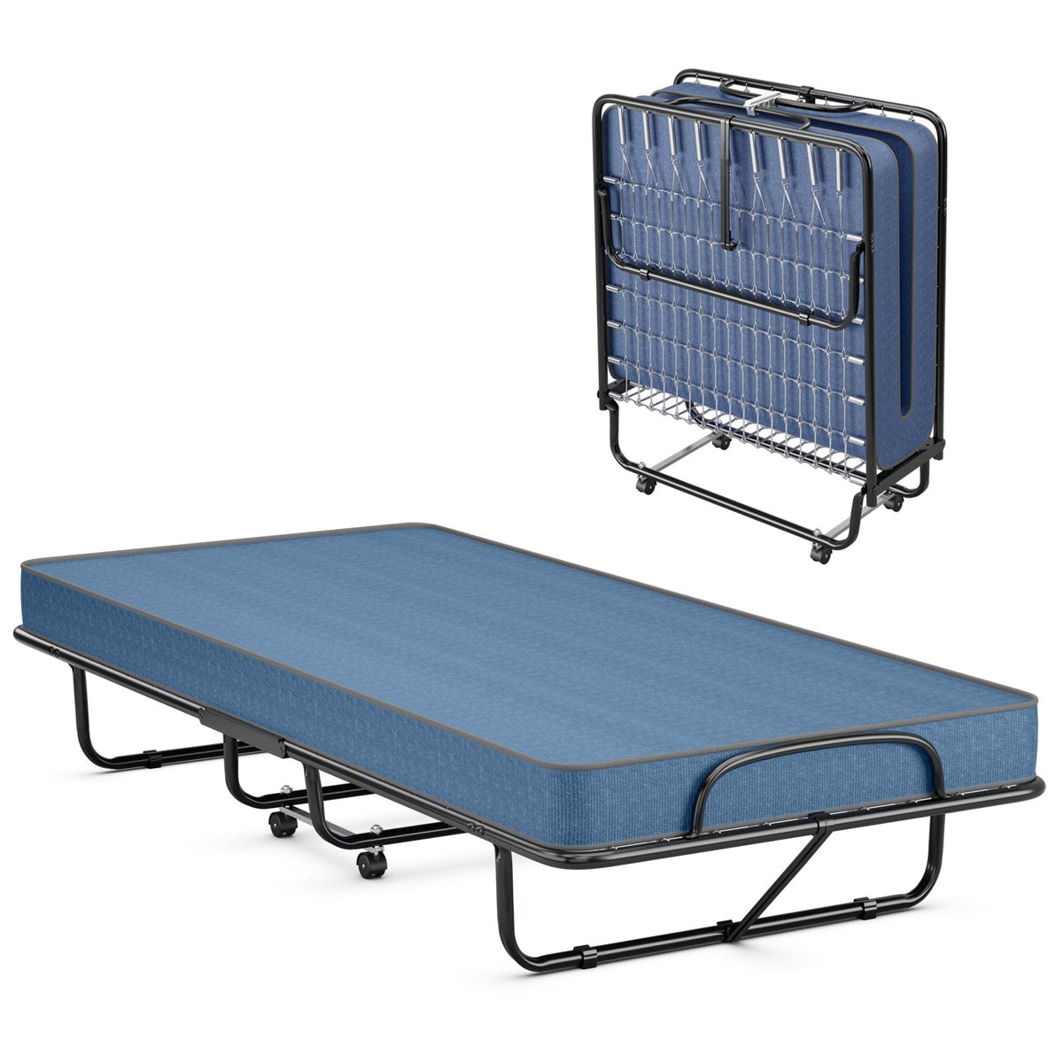 Rollaway Guest Bed with Sturdy Steel Frame and Memory Foam Mattress Made in Italy-Navy view 8