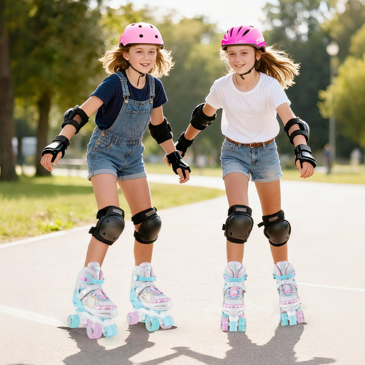 Roller Skates for Teens 4 Sizes Adjustable with Light-up Wheels for Boys Girls Ages 13+-Blue view 5