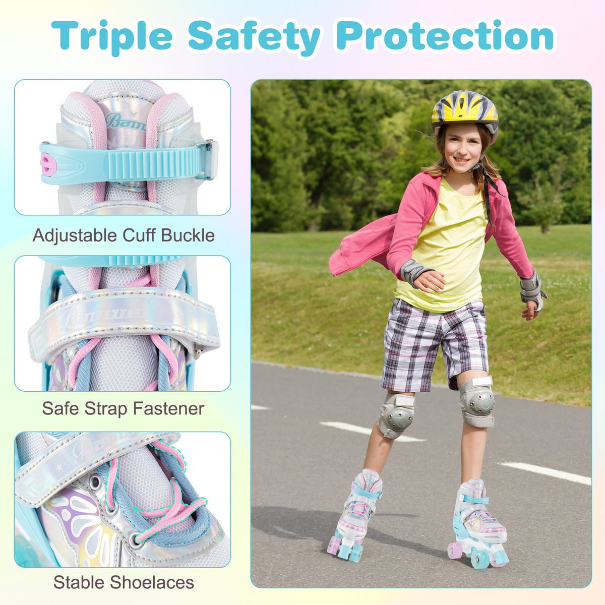 Roller Skates for Teens 4 Sizes Adjustable with Light-up Wheels for Boys Girls Ages 13+-Blue view 8