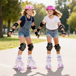 Roller Skates for Teens 4 Sizes Adjustable with Light-up Wheels for Boys Girls Ages 13+-Light Pink view 3