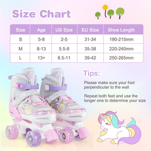 Roller Skates for Teens 4 Sizes Adjustable with Light-up Wheels for Boys Girls Ages 13+-Light Pink view 4