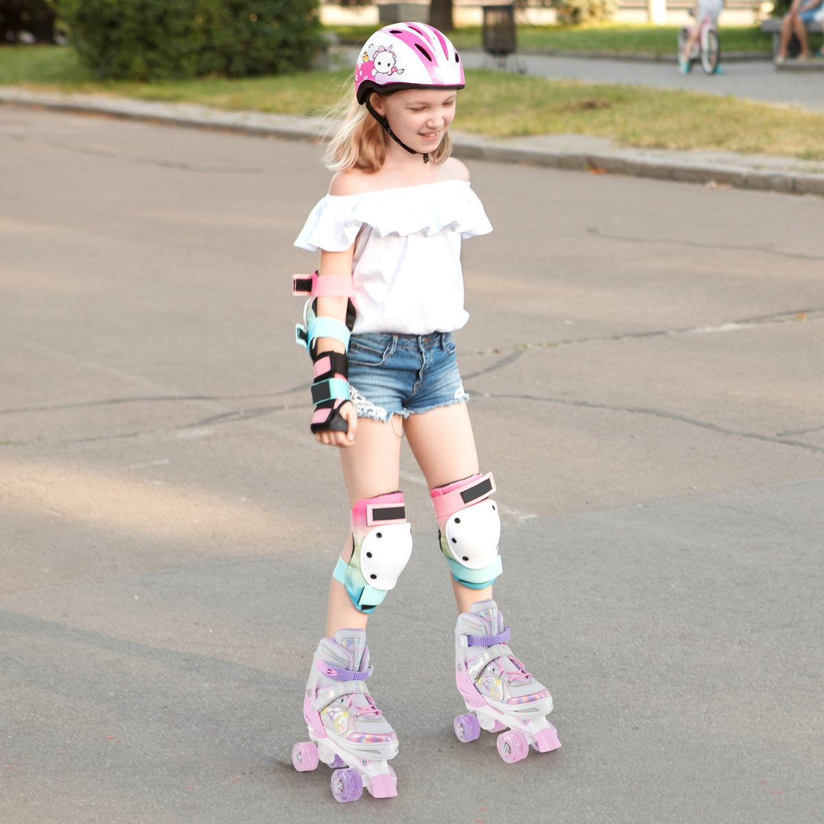 Roller Skates for Teens 4 Sizes Adjustable with Light-up Wheels for Boys Girls Ages 13+-Light Pink view 5